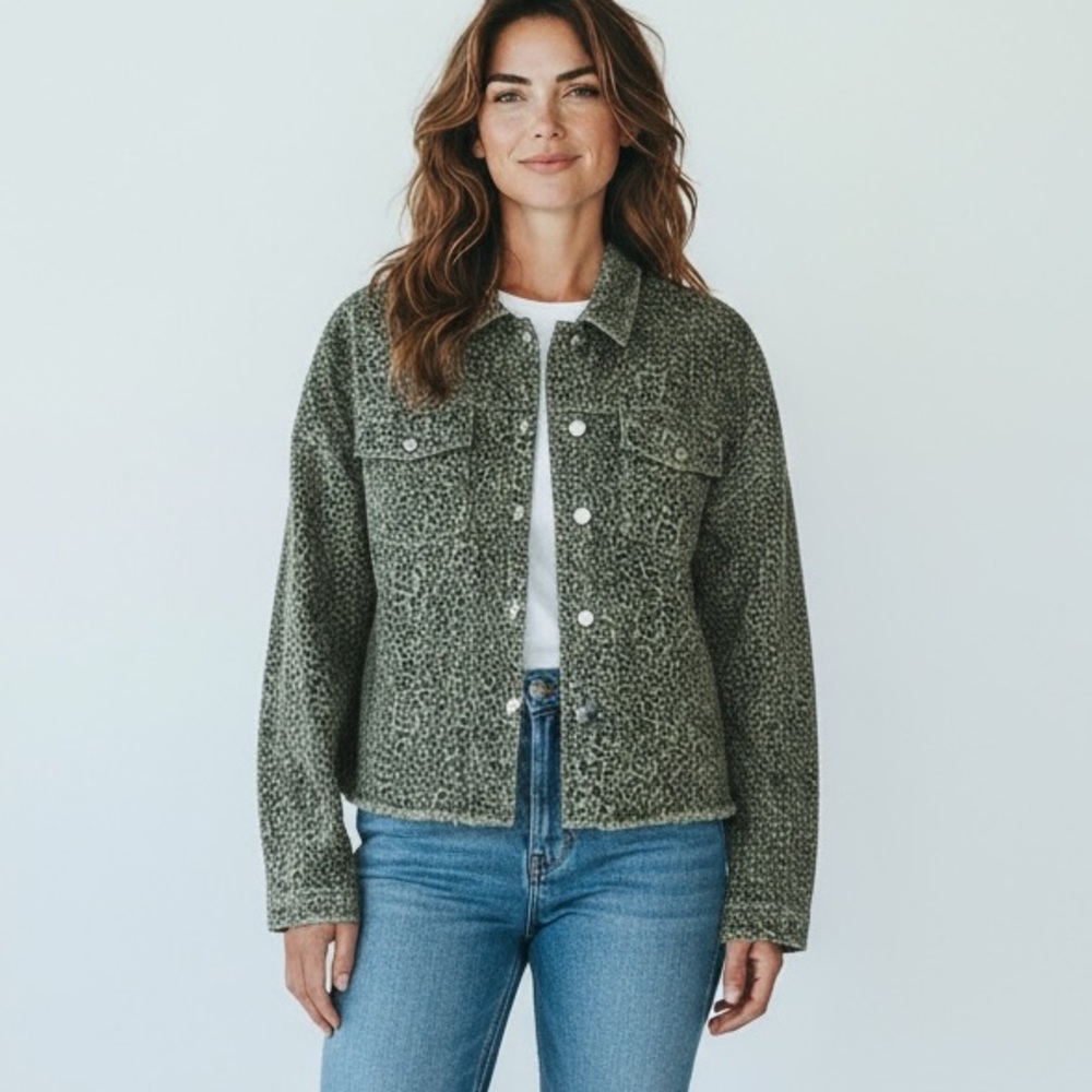 Mittoshop Leopard Print Jacket Shacket Women Small Army Green Black
